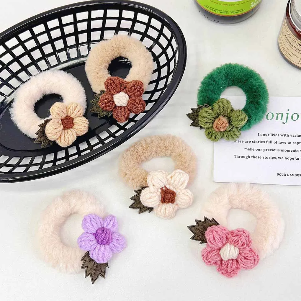 Hair Ties Woolen Flower Styling Plush Hairs Rope Easy Matching Women Girls Straight Curly Gift Birthday Winter