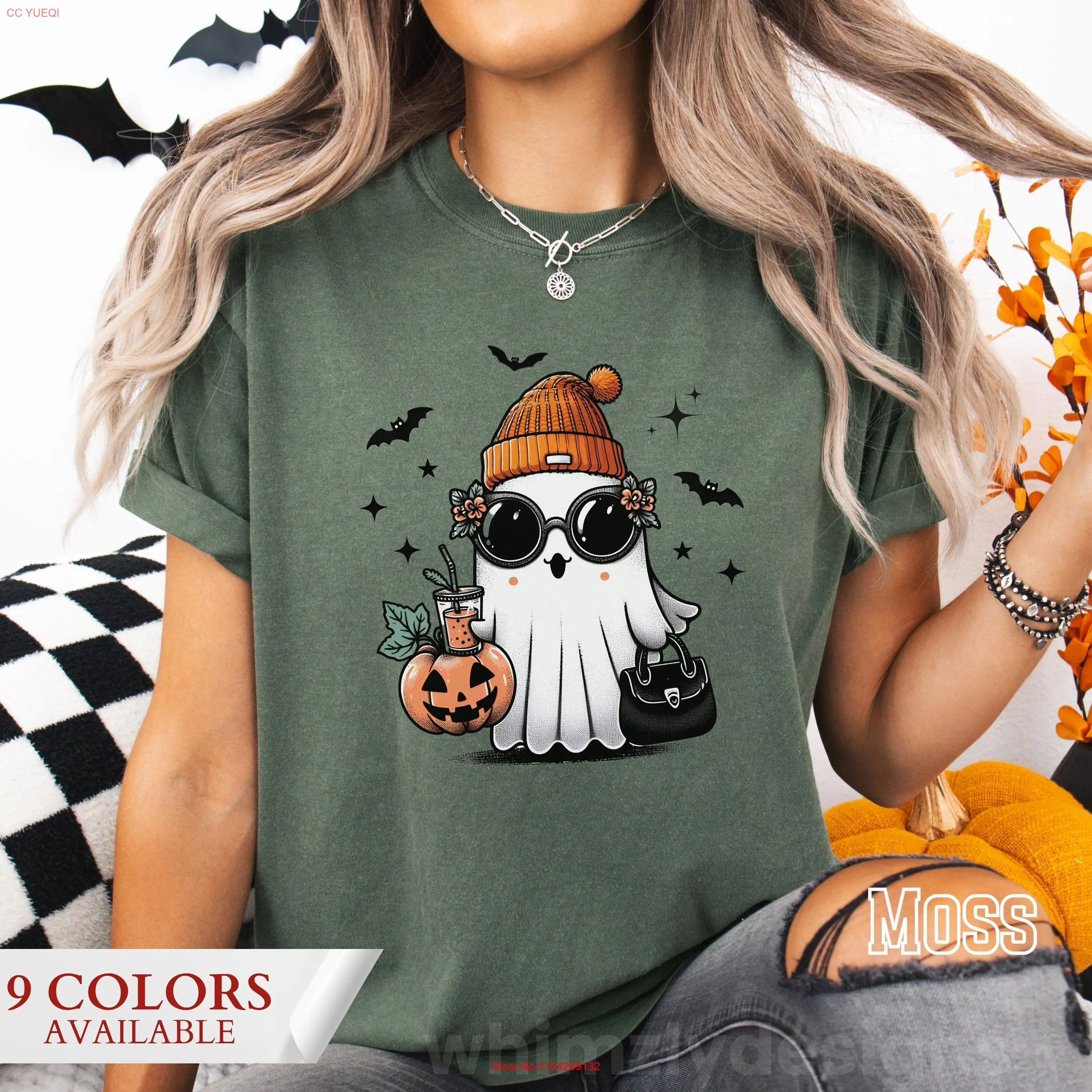 Momster T Shirt Halloween Crewneck Ghost Comfort Colors Spooky Vibes Season HG4 long or short sleeves