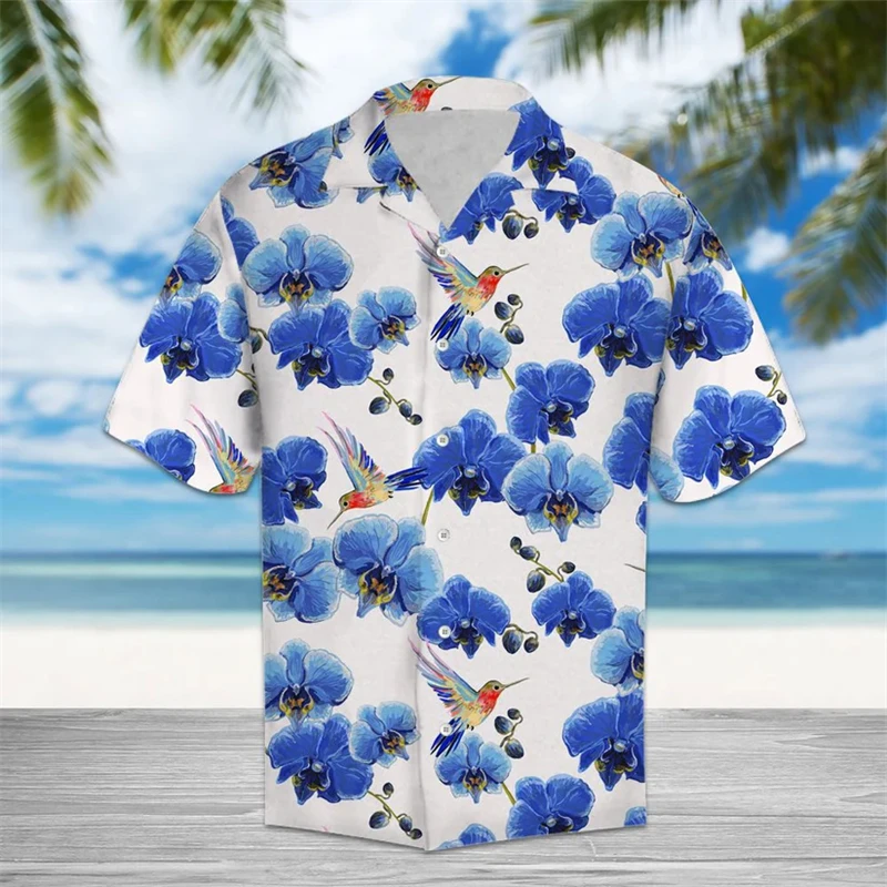 

Hummingbird Pattern Hawaiian Shirts For Men Summer Casual Holiday Vacation 3D Printed Lapel Shirt Loose Breathable Button Blouse