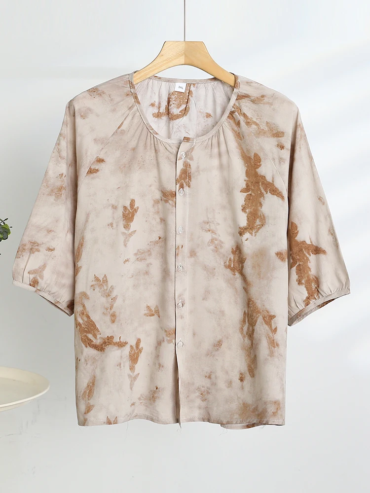 Summer Casual round Neck T-Shirt Loose Fit Silk Button Sun Protection Top for Middle-Aged And Elderly Women Artificial Cotton...
