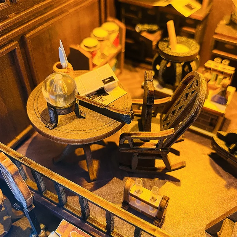 A49K-DIY Book Nook Kit บ้านไม้ 3D ปริศนาประกอบชุดก่อสร้างชั้นวางหนังสือใส่ตกแต่ง