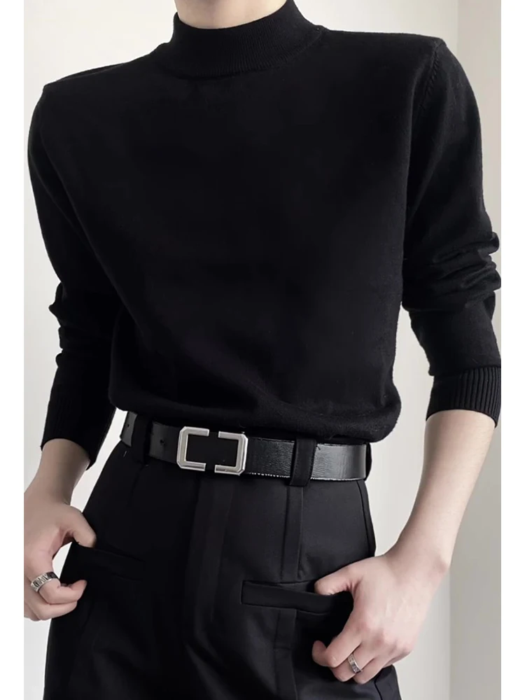 

Мужской облегающий вязаный свитер с высоким воротником для зимы, повседневная базовая одежда, модный и стильный.