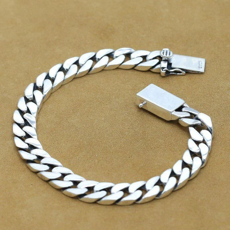 Vintage Mens Jewellery 8MM Solid S925 Silver Jewelry Fashion Punk Hipster Men and Women Miami Cuba Chain Bracelet Jewelry Gift