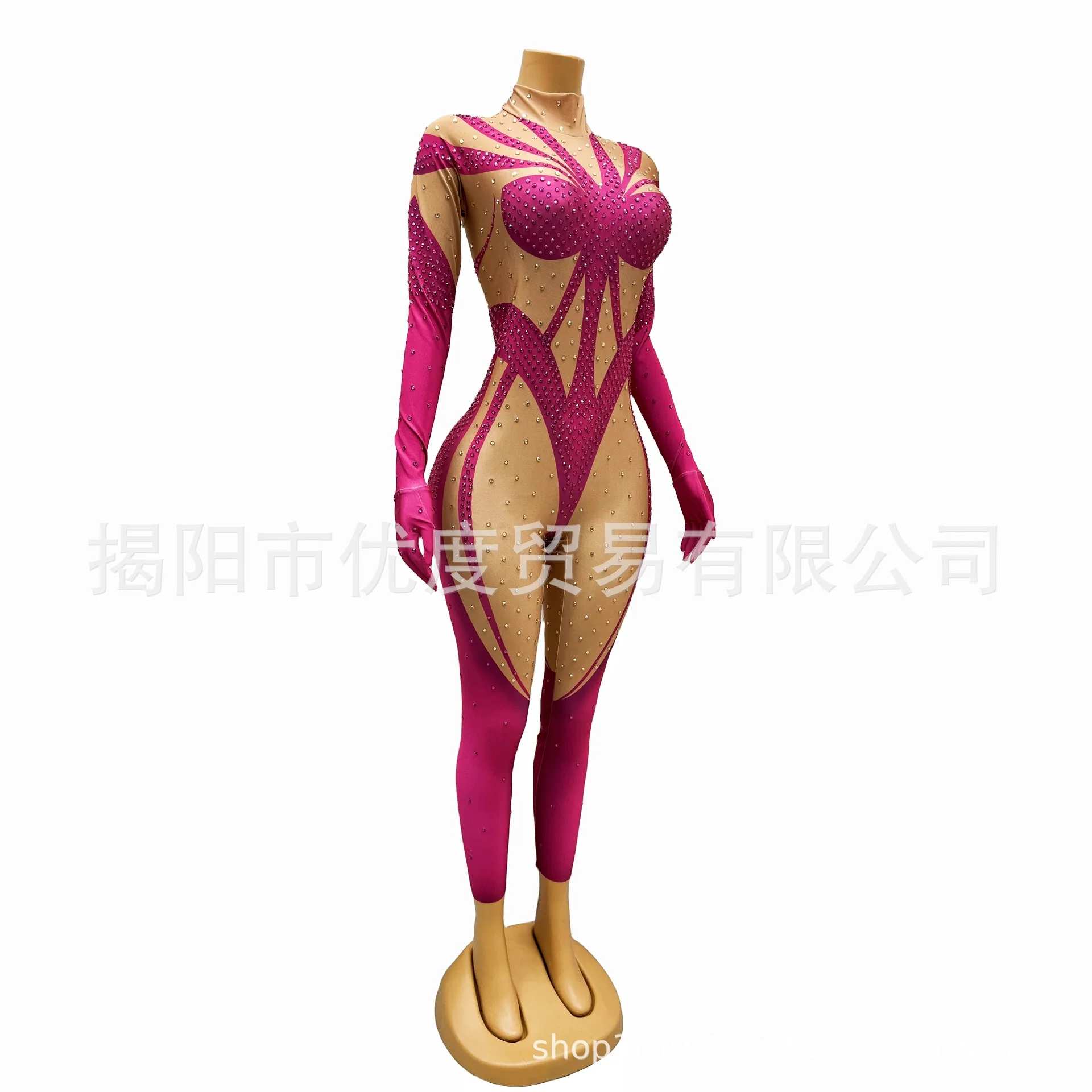 Glam Rhinestone Jumpsuit Shiny Stage Suit On Party Suit Shiny Dress Mosquito Fairy Ball Gown Vestido De Festas Performance Dress