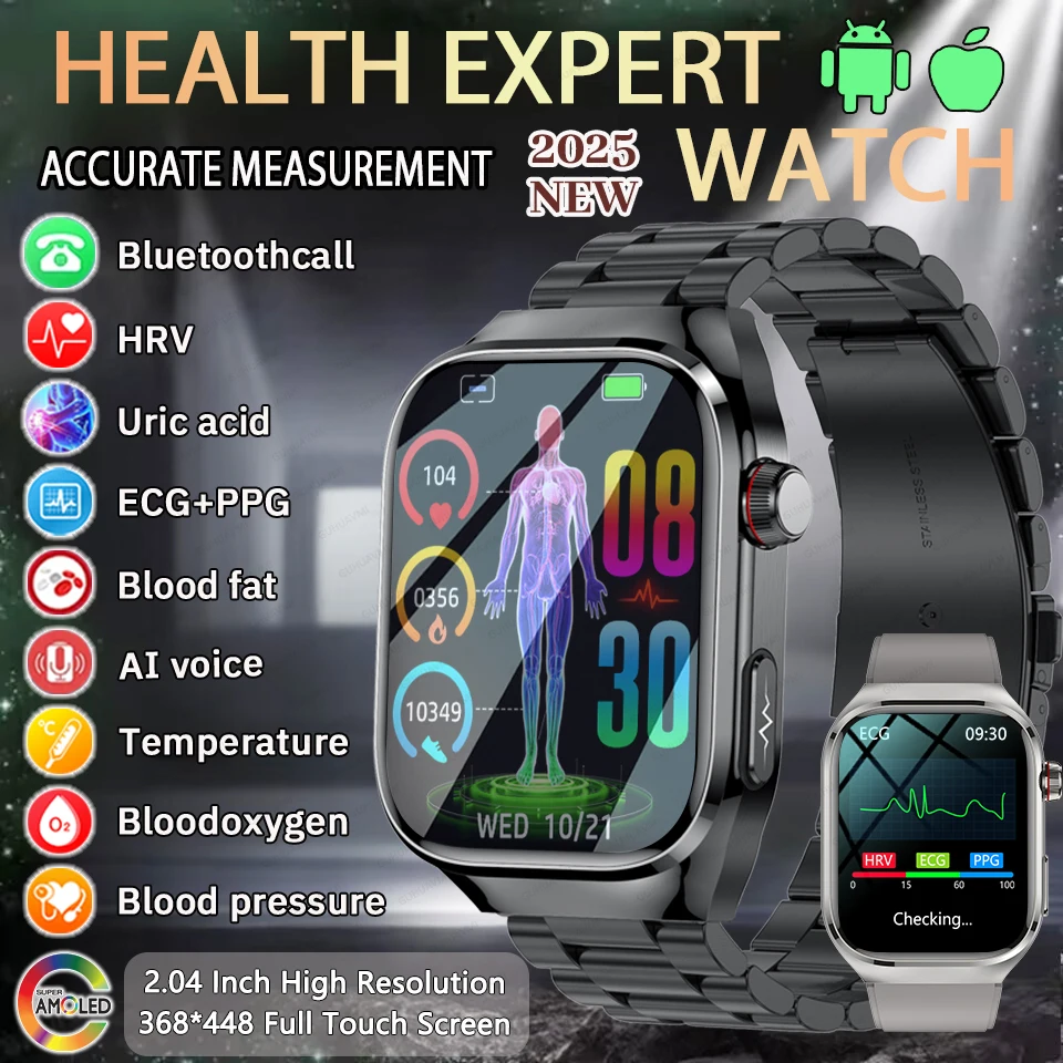 

2025Популярные новые умные часы Health Expert ЭКГ + PPG, мочевая кислота, кровяное жир, кислород в крови, пульс, HD, Bluetooth, часы с вызовом для Xiaomi