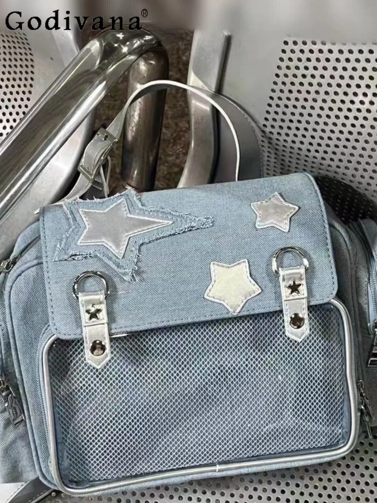 Sweet Cute Casual Star Itabag Hot Girl Y2K Denim Backpack Commute Shoulder Women's Bags Schoolbag