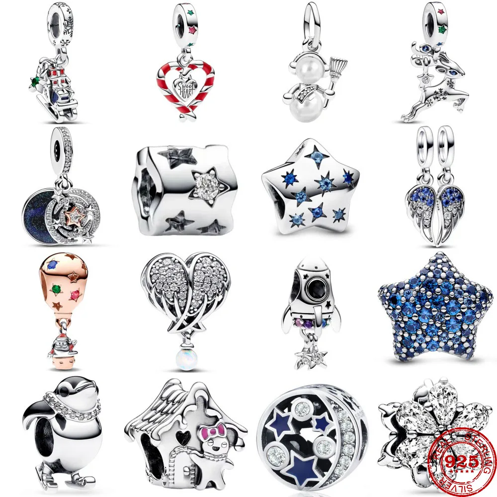 

2024 New 925 Sterling Silver Christmas Santa Snowman Stars Pendant Charms Beads fit Original Pandora Bracelet DIY Women Jewelry