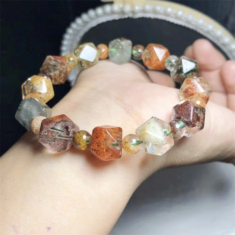 

Natural Faceted Garden Quartz Bracelet Handmade Crystal Quartz Jewelry Stretch Bangle Children Birthday Gift 1pcs