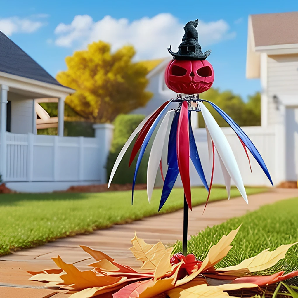 

Halloween Metal Pumpkin Head Flame Windmill Spinner Rotating Outdoor Windmill Bird Repellent Wcourtyard Garden Ornaments