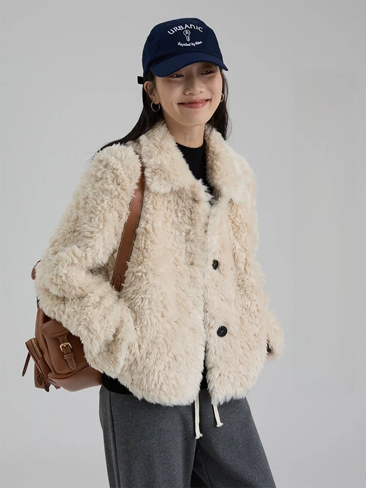 

Dwind Autumn Winter ort Plu Jaet Women's Collar Warm Furry Top New 2025 Commute Sle Loose Fit Pure Color Polyester