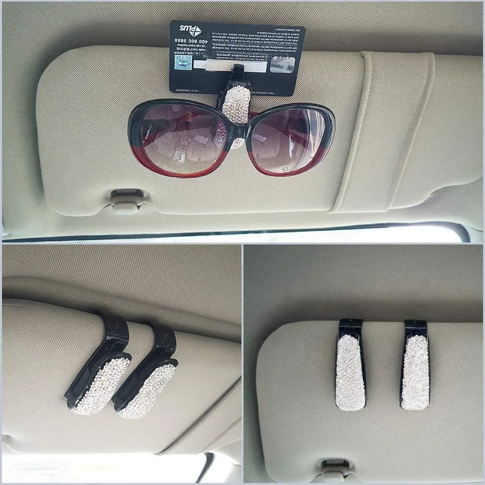 Car Sun Visor Glasses Clip with Artificial DiamondsStylish Organizer Clip