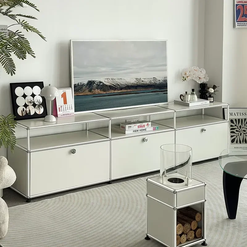 H W Stainless Steel Modular TV Cabinet Media Console Custom Color Living Room Furniture Fit 65 Inch Screen For Hotel