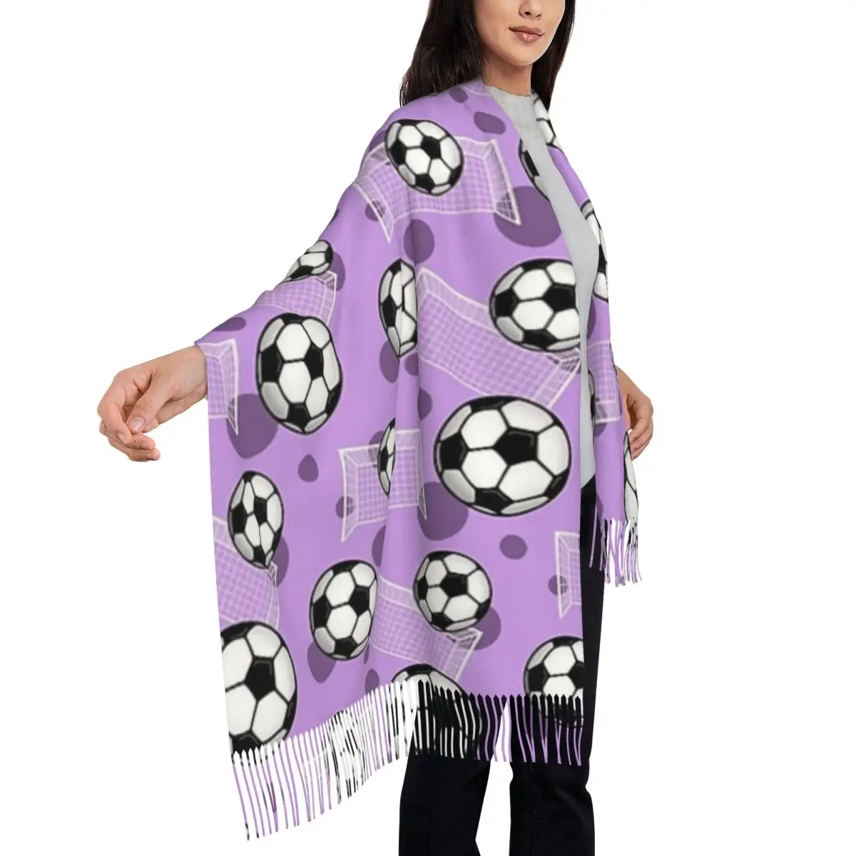 Pallone da calcio e porta sciarpa da calcio con motivo viola sciarpe con nappe scialli e impacchi morbidi e caldi da donna scialle lungo autunno inverno