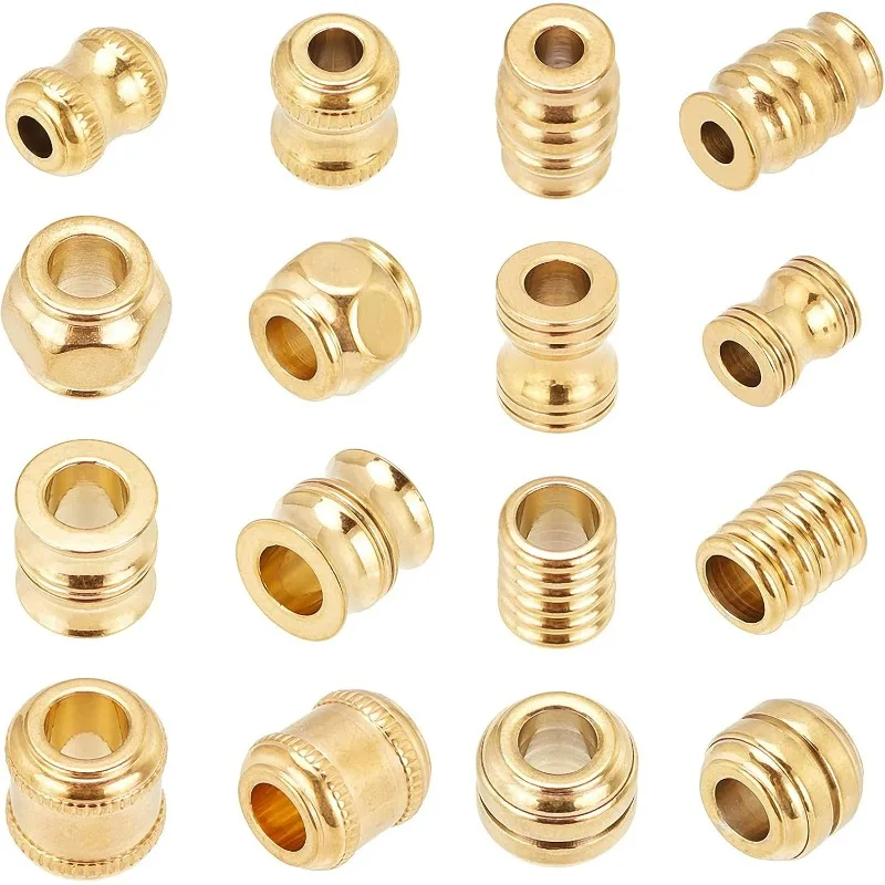 

16pcs 8 Sizes Golden Grooved Column Beads Metal Loose Beads 4-6mm Hole Stainless Steel Bead Spacers for Jewelry Making