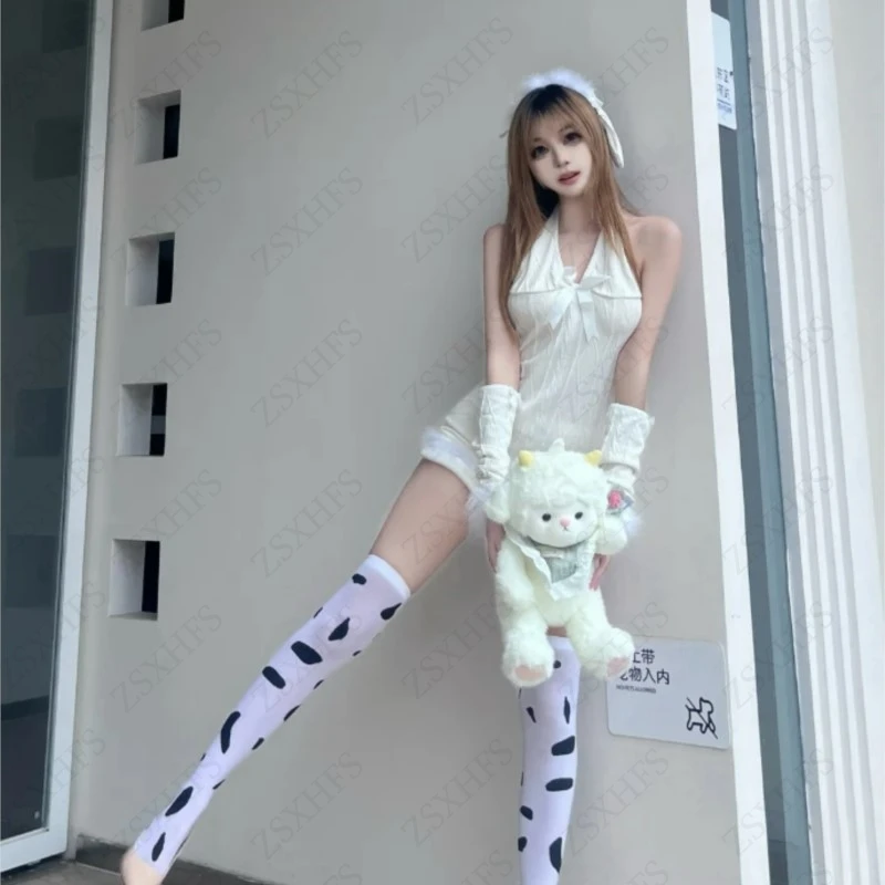 Abito dolce anni '90 Punk Camicie sexy Abbigliamento donna Grafica vintage Streetwear Lace-up Pelliccia di volpe Hot Girl senza maniche Abiti civettuoli