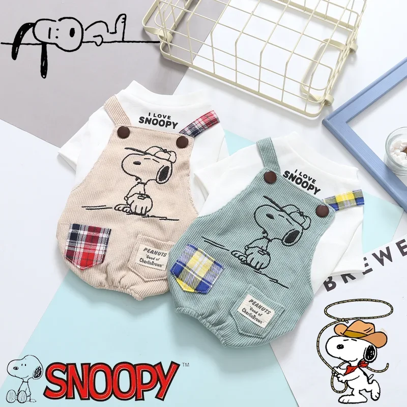 Snoopy Spring and Summer New Pet Clothes Cute Cartoon Corduroy Pants Fashion Dog Clothes Four-legged Pants Suspenders Tide