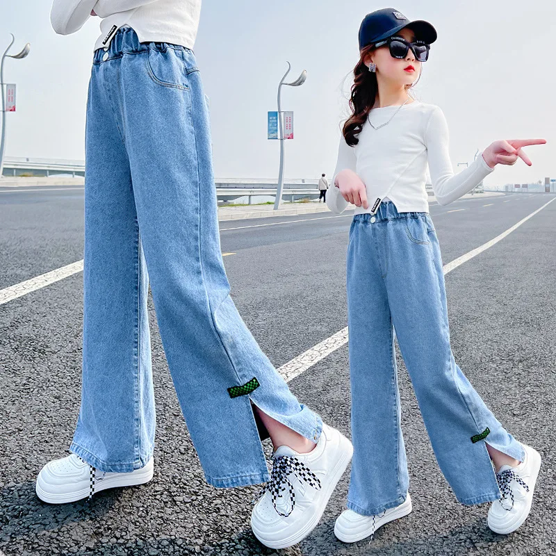 IENENS High Waist Jeans Girl\'s Baggy Jeans Straight Loose Wide-leg Pants Spring and Autumn Korean Fashion Denim Trousers