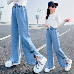 IENENS High Waist Jeans Girl's Baggy Jeans Straight Loose Wide-leg Pants Spring and Autumn Korean Fashion Denim Trousers