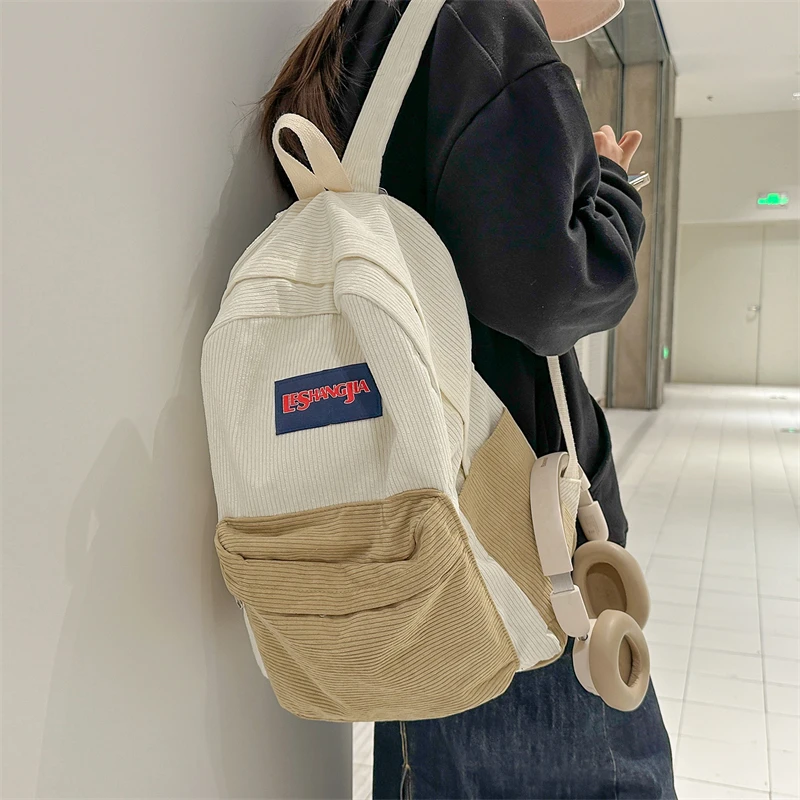 

New Fashion Backpack Corduroy Student Schoolbags For Teenage Girls Boys Large Capacity Casual Travel Backpack For Women Bookbag