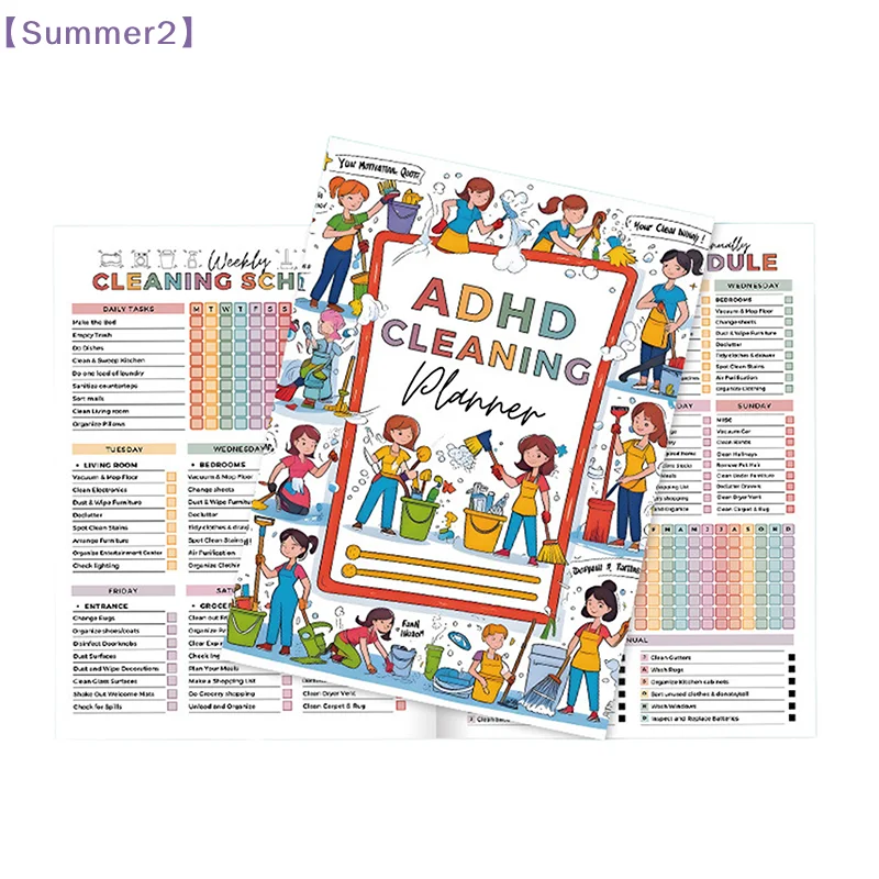 Cleaning Planner For Adhd Adults Women Kids,Household Daily Cleaning Schedule And Checklist Organizing Notebook〔Sum2〕