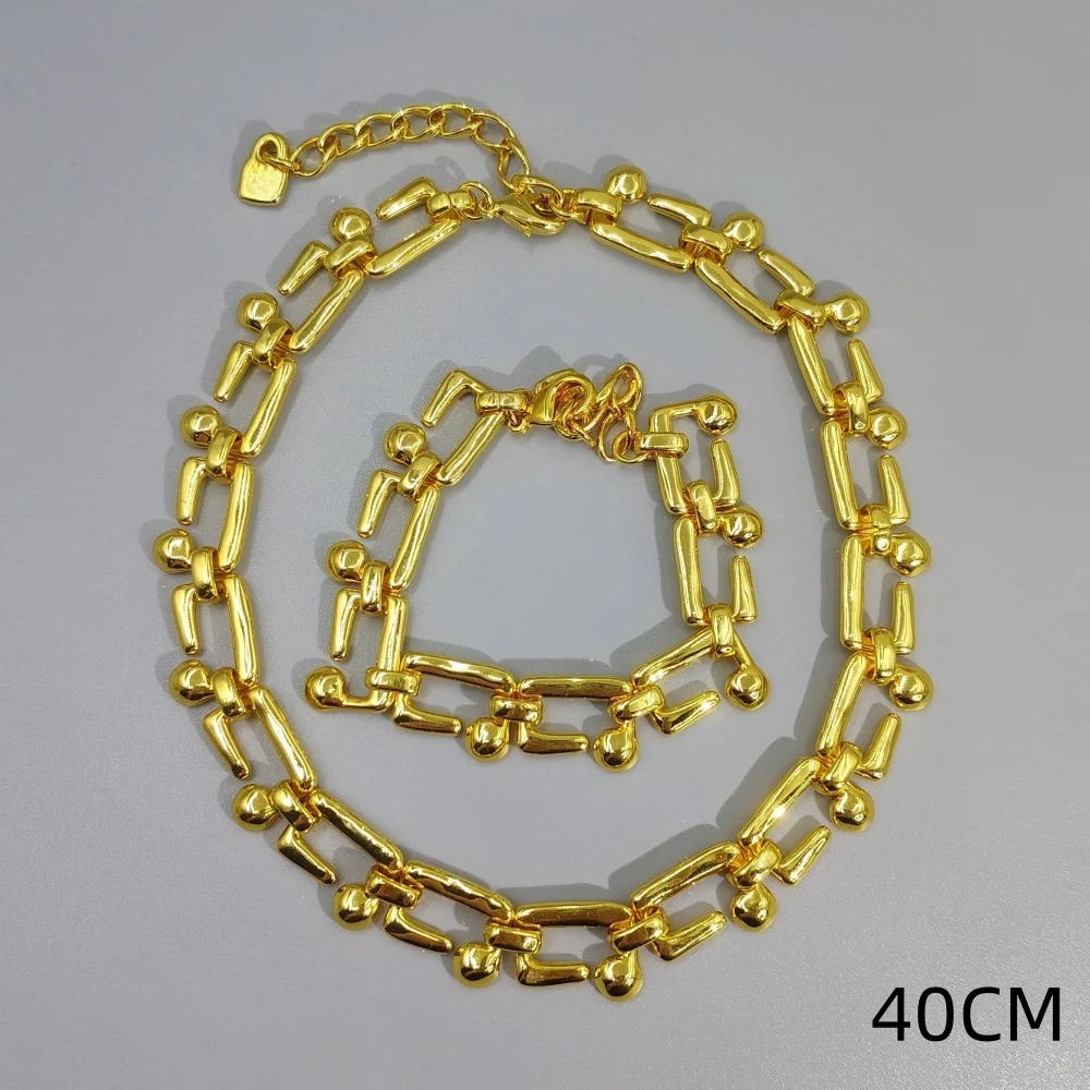 2026 Spring Simple Design Gold Silver Curved Rivet Bracelet Necklace Two Piece Set Couple Gift