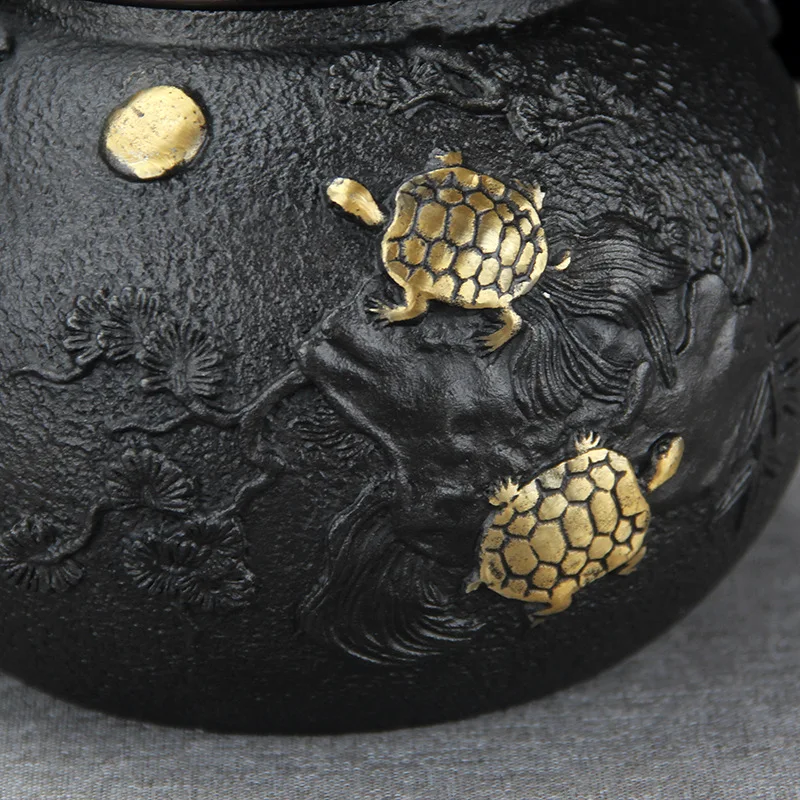 1300Ml Turtle and Crane Longevity Cast Iron Teapot Purely Handmade Japanese Cast Iron Tea Maker Household Teapot Gift