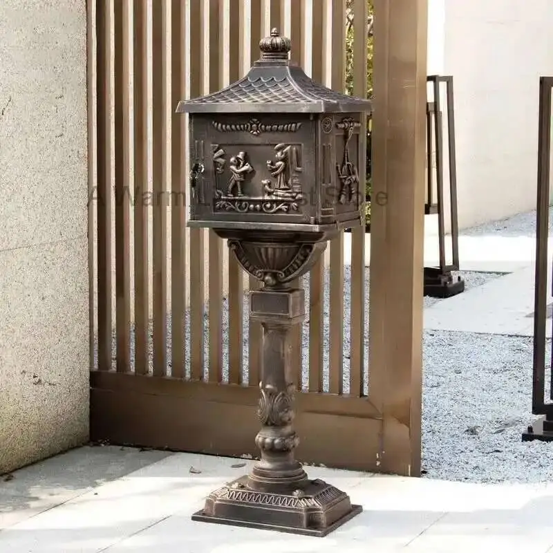 Nordic Villa Mailboxes Retro Creative Newspaper Box Cast Aluminum Non-rust Ornament Post Box Inbox Outdoor Mailbox Waterproof R