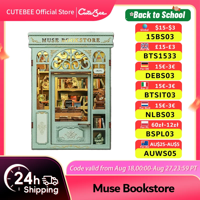 

CUTEBEE DIY Book Nook Kit DIY Кукольный домик со светодиодной подсветкой Книжная полка Вставка Muse Bookstore Модель Коллекция для подарка на день рождения ребенку
