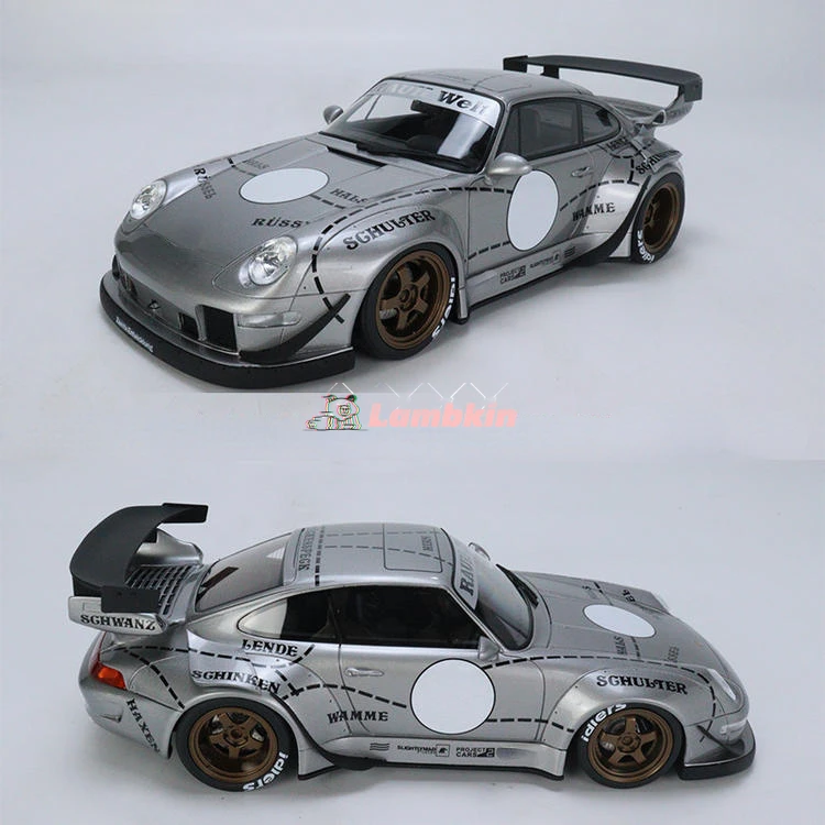 GT Spirit 1:18 993 RWB Widebody Modified Silver Pig Resin Car Model Decorative objects Static cars Collectibles Gifts Miniatures