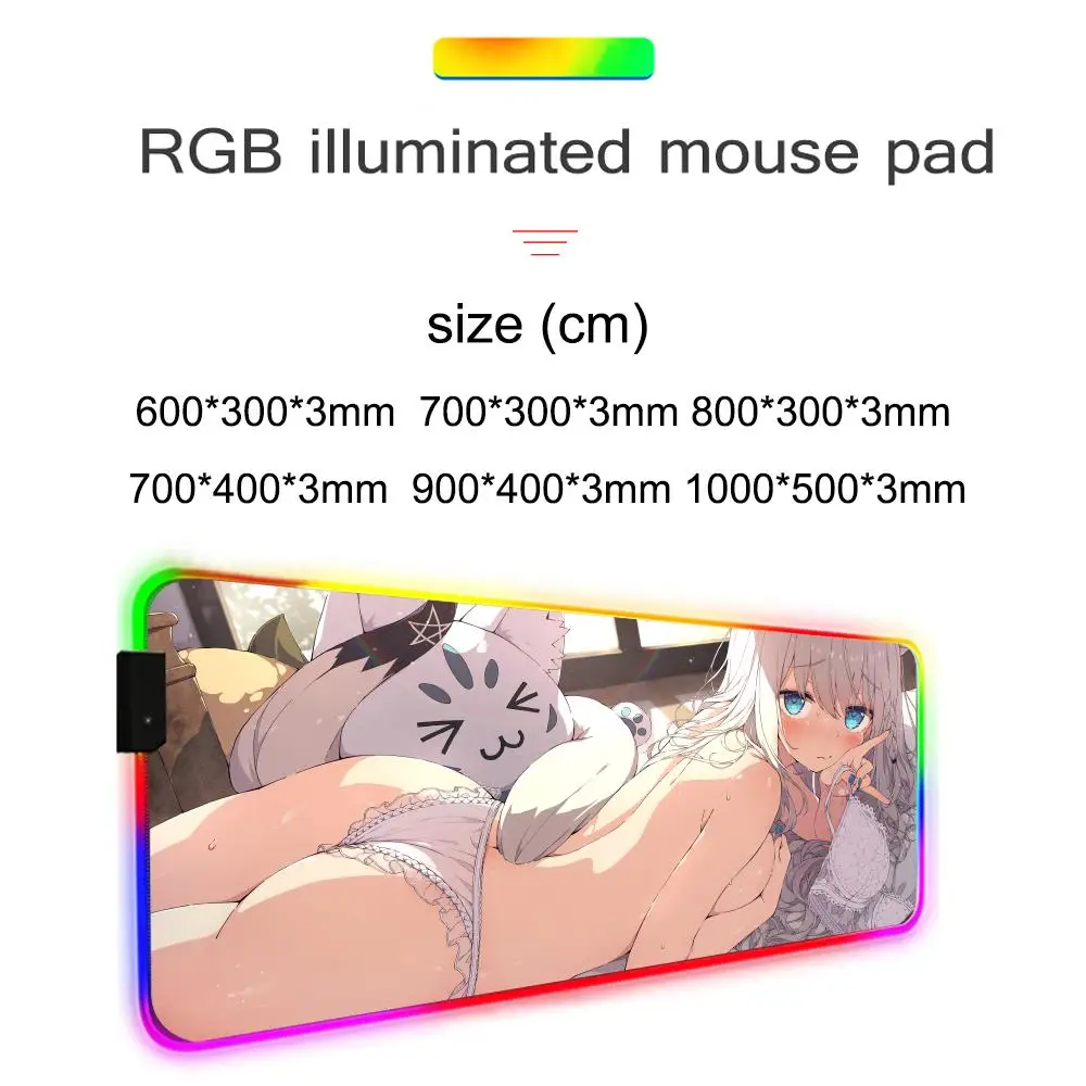 Shirakami-alfombrilla de ratón Fubuki para Gamer, alfombrilla de escritorio Rgb con luz trasera, configuración de alfombrilla de ratón Led, accesorios para juegos, alfombrilla de escritorio grande con retroiluminación