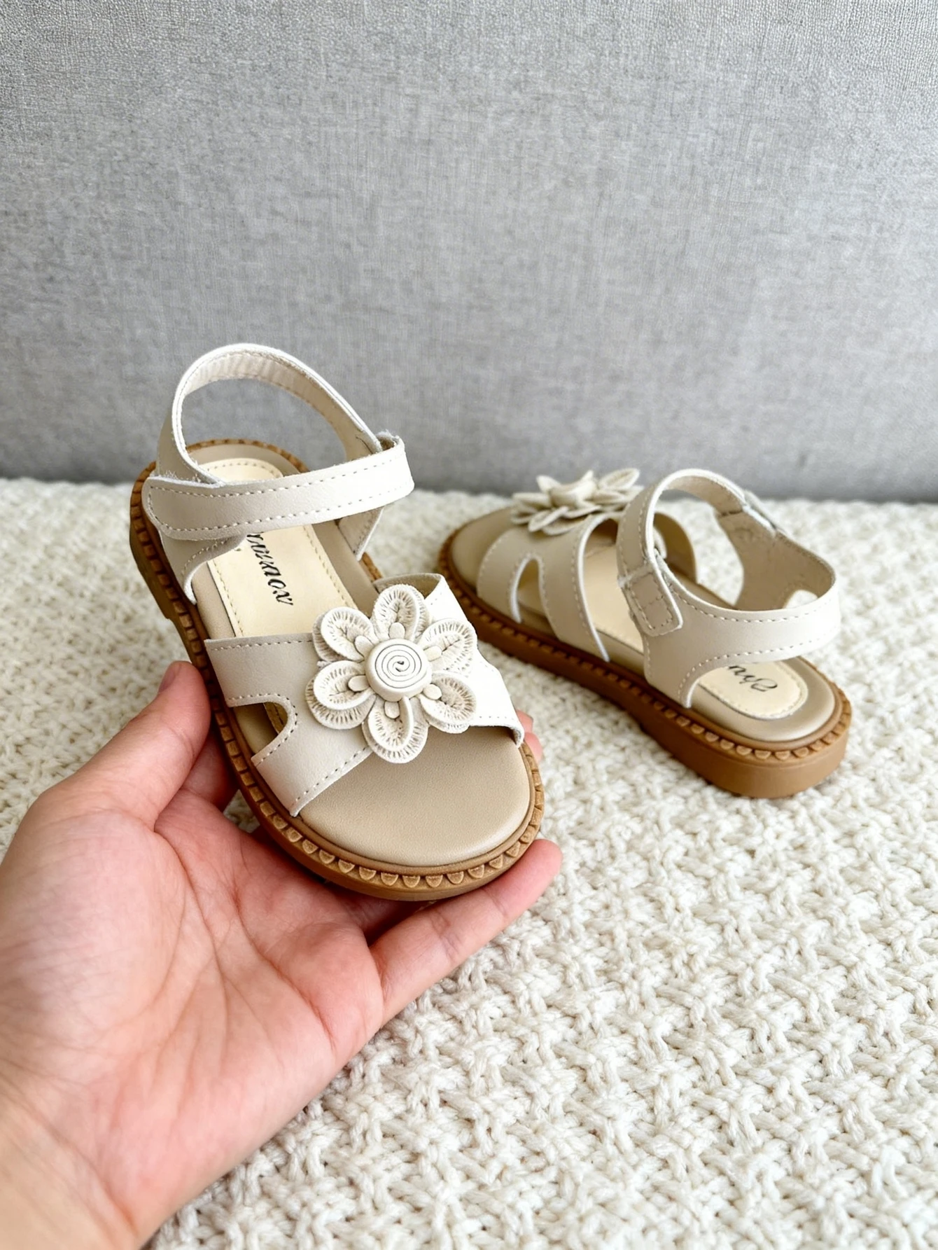 Girls Cream 3D Flower Sandals for Kids