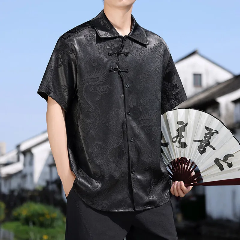 

Stylish Dragon Jacquard Print Casual Shirt - Men's Loose Fit Short Sleeve Summer Top | Breathable & Fashionable Streetwear M-5XL