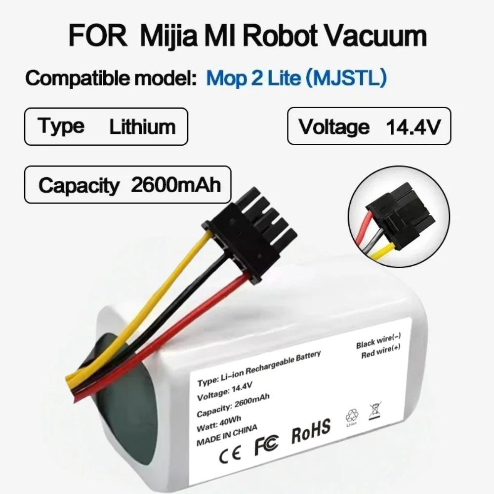 14.4V 2600mAh Battery N011-4S1P for Xiaomi Mi Robot Vacuum-Mop 2 Lite, MJSTL, Xiaomi Robot Vacuum E10 Robot Vacuum Cleaner