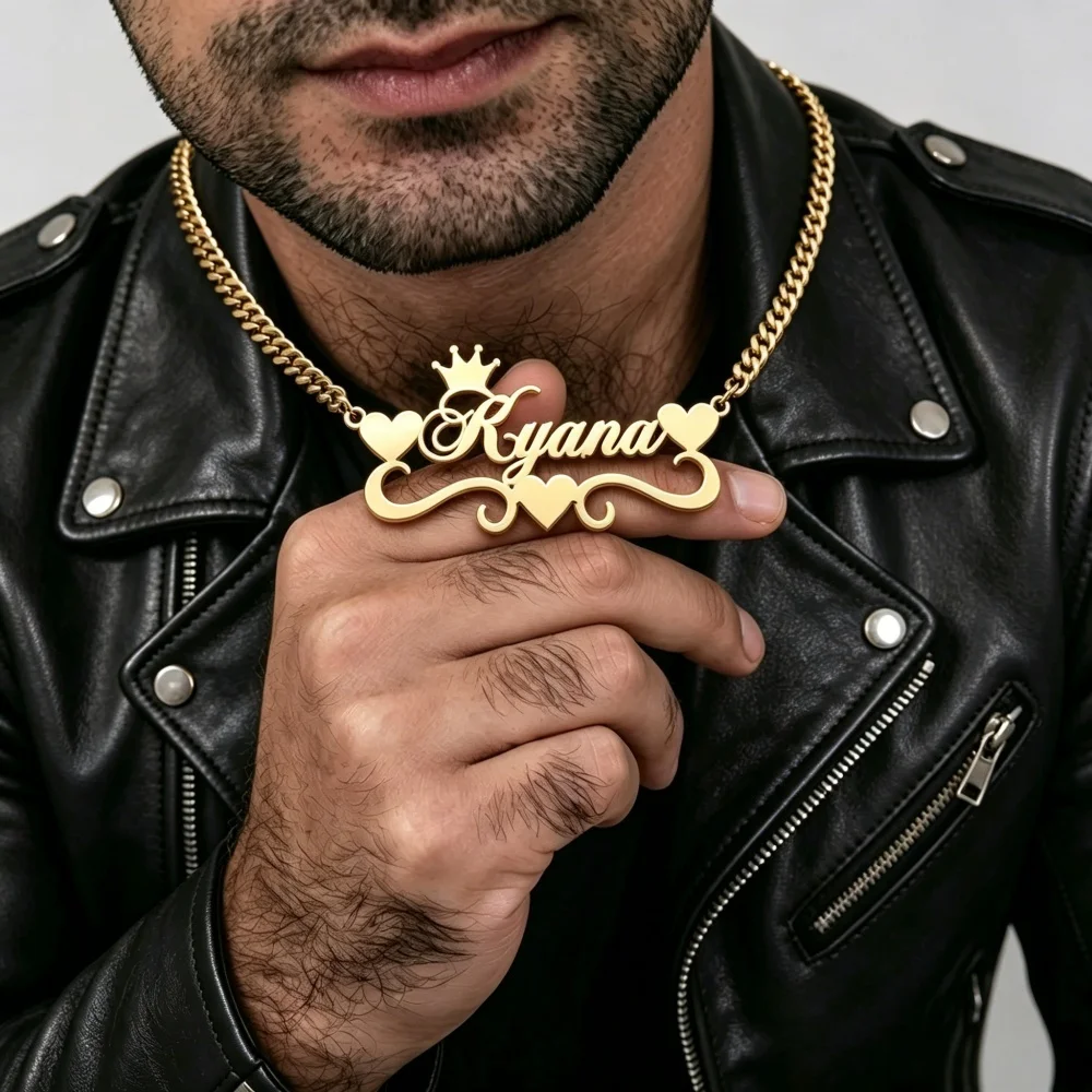 Customized big Personalized Names Pendant Necklace Stainless Steel Gold Color Cuban Thick Chain for Men Women Custom Jewelry - view 4
