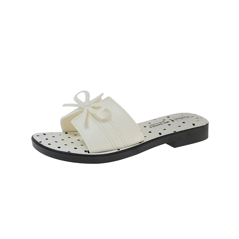 Damen Sommer Neuheit: Stylische Pantoletten mit Schleife, niedrigem Blockabsatz, Polka Dots und offener, eckiger Zehenpartie – Detail 12