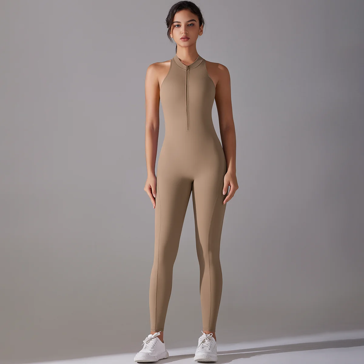 Sexy hohler rückenfreier Scrunch-Sport-Overall erhöht den Hintern, Damen-Fitnessstudio-Set, einteiliger Sportanzug, ärmellos, Reißverschluss, Yoga-Fitness-Overall – Detail 26