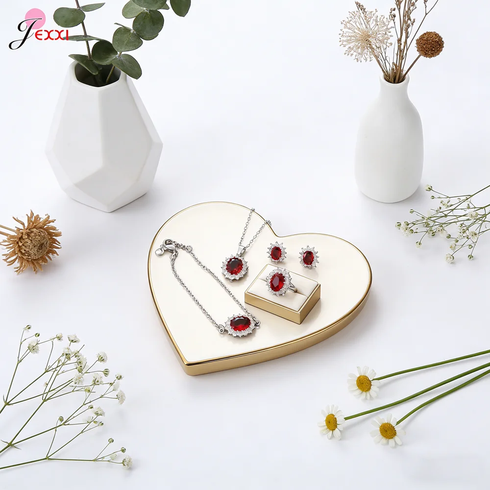 

Genuine 925 Sterling Silver Jewelry Sets For Women Girls Wedding Birthday Party Shinning Crystal Flower Pattern Necklace Earring