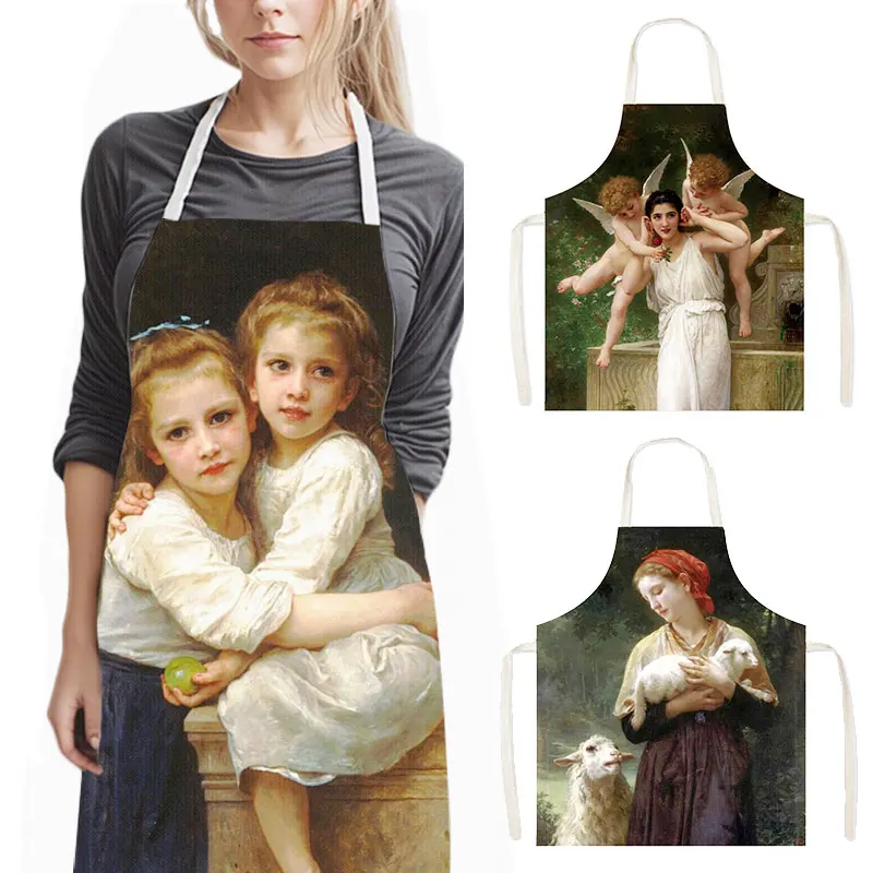 Famous Oil Painting William-Adolphe Bouguereau Cooking Aprons Kids Bib Women Men Baking Apron Household Cleaning Tools Gift