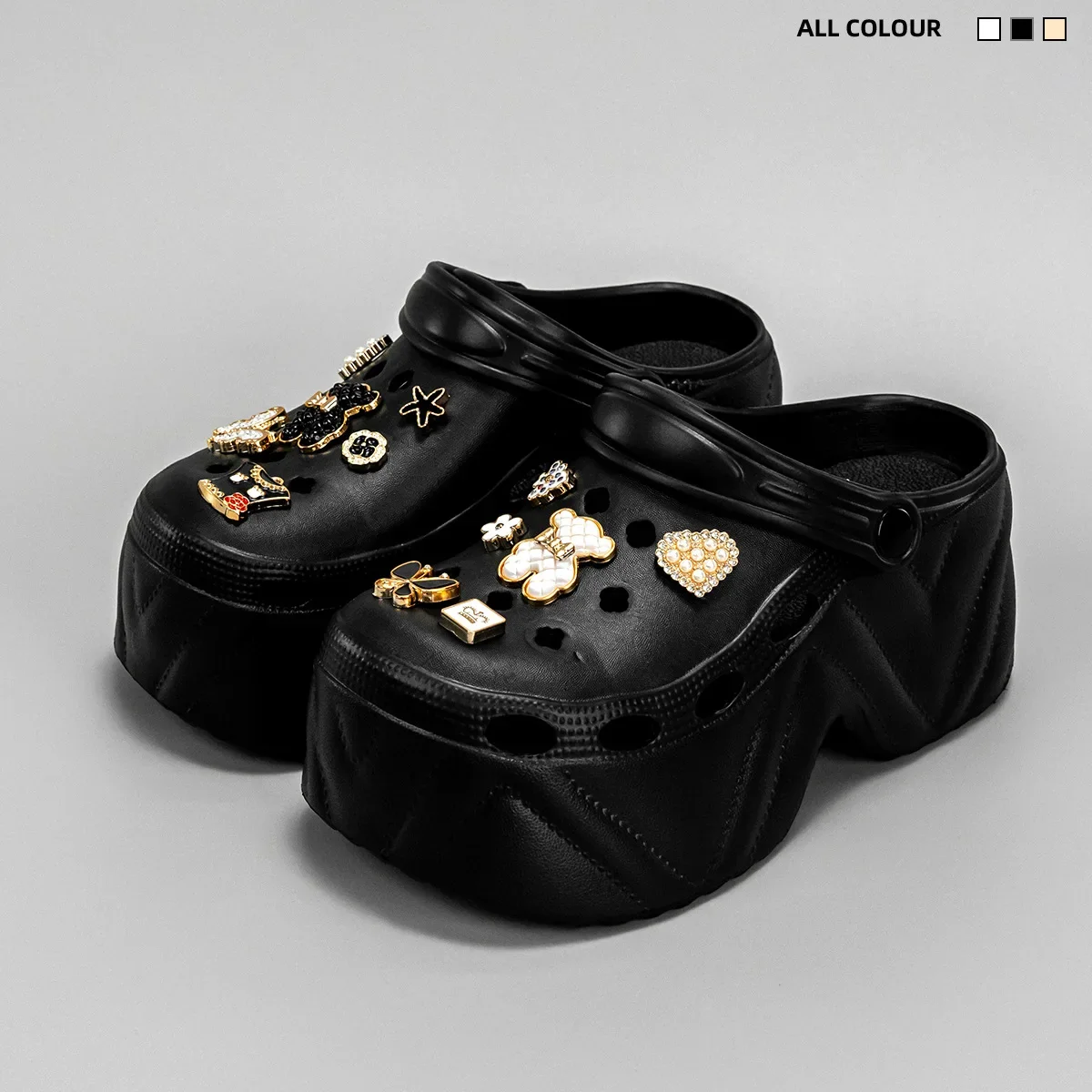 Estate nuove donne moda oro diamante orso tacco alto modello in ecopelle zoccoli scarpe che aumentano scarpe da giardino con fondo spesso