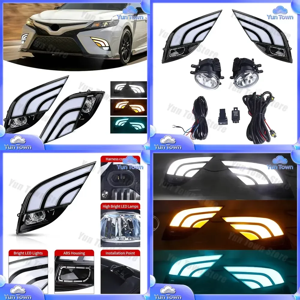 LED Daytime Running Lights Fog Lights Assembly for Toyota Camry 2019 2020 with Waterproof Turn Signal Light 12V car lighting