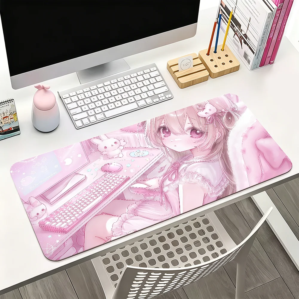 Pink Home Style Pretty Girl Cute Mouse Pad For Office Gaming And Keyboards Non-Slip Large Waterproof