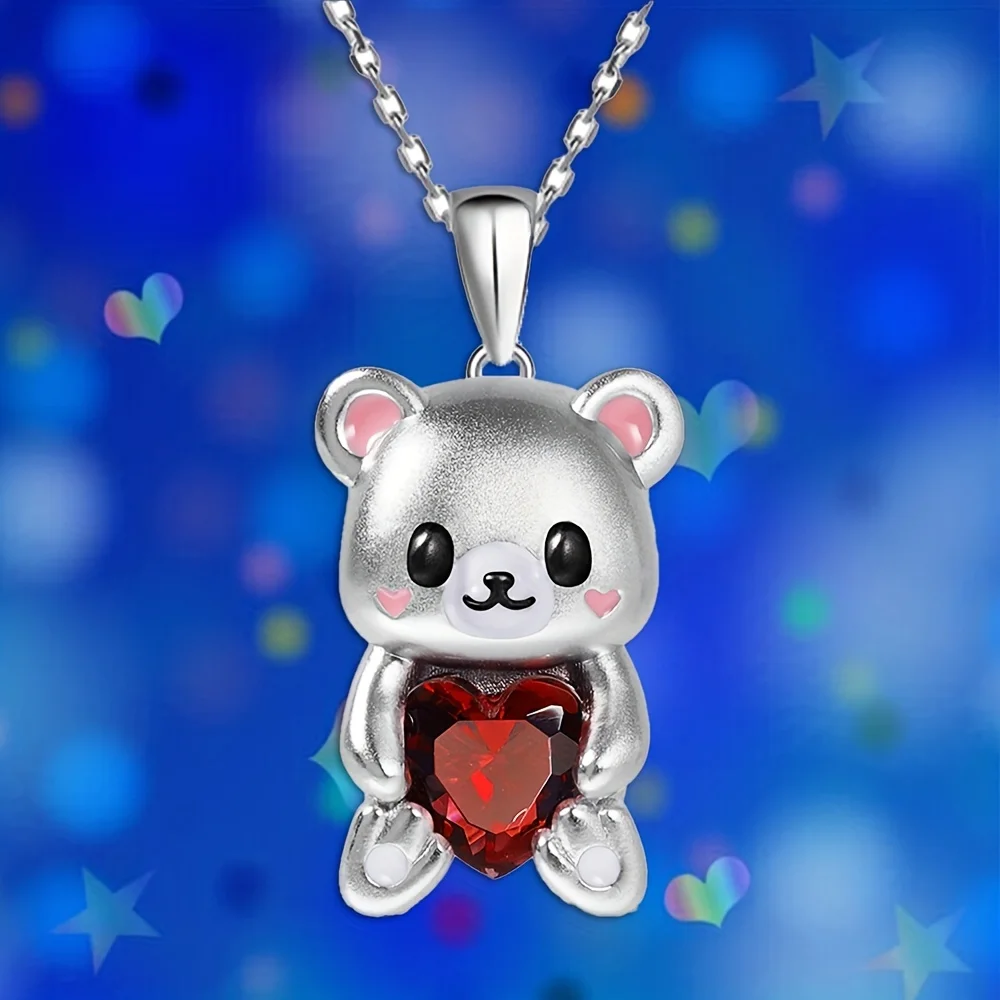 Beautiful Fashion Bear Hugs Heart Shape Crystal Pendant Necklace Charm Jewelry Women Necklace Perfect Gift for Girls Women