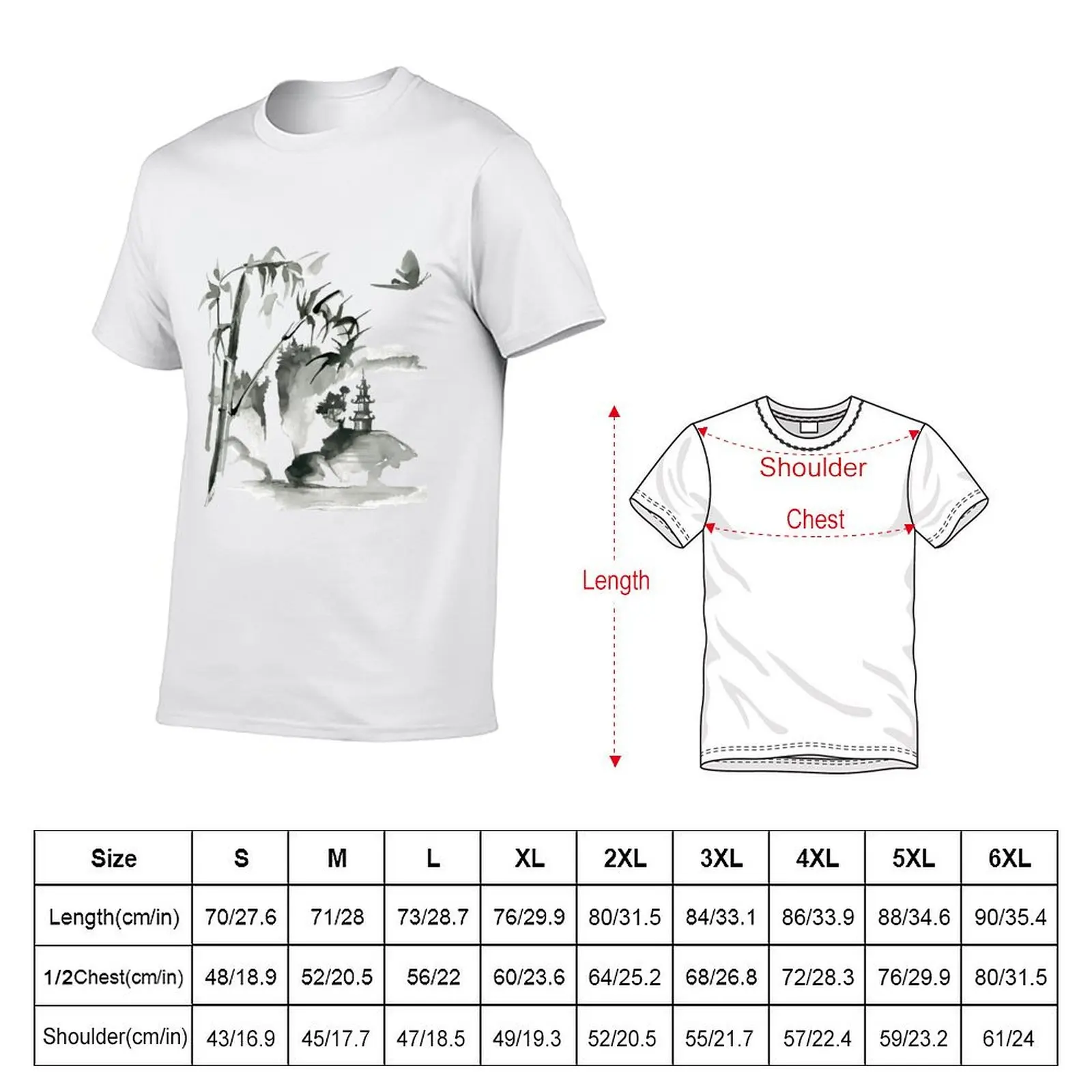 Sumi-e Bamboo Landscape Japanese Ink Painting T-shirt kawaii clothes blacks cute tops sports fans mens workout shirts