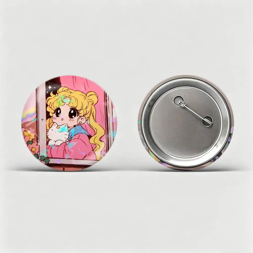 Little S-Sailor Moon Custom Tinplate Round Button Badges Pins Brooches for Clothes Backpack