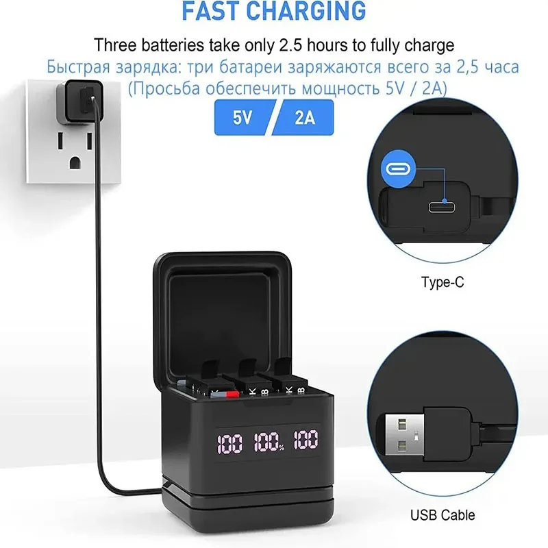GoPro 5 Battery charger equipped with high-speed SD card reader function and Type-C interface for GoPro Hero 8 Hero 7 Hero 6 Hero 5 camera - Image 5