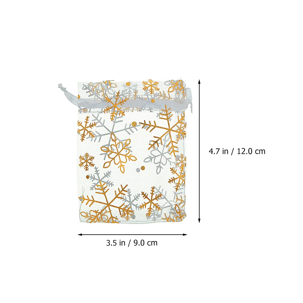 100 Pcs Bronzing Organza Gift Bags Drawstring Christmas Organza Bag for Wedding Snowflake Christmas Party Xmas