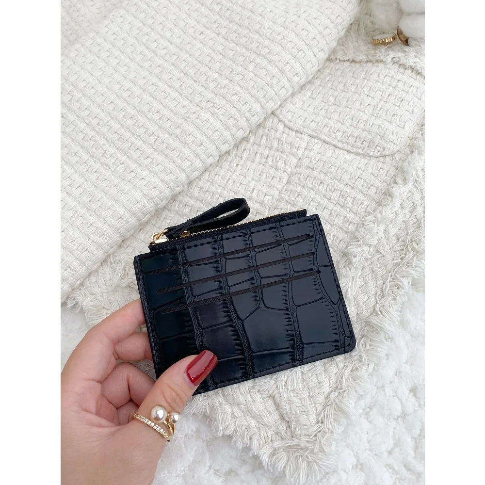 

Stone Pattern Alligator Print PU Portable Zipper Ultra-Thin Malist Small 6-Card Pack Multi-Card Purse Fashion Men's And Short Wa