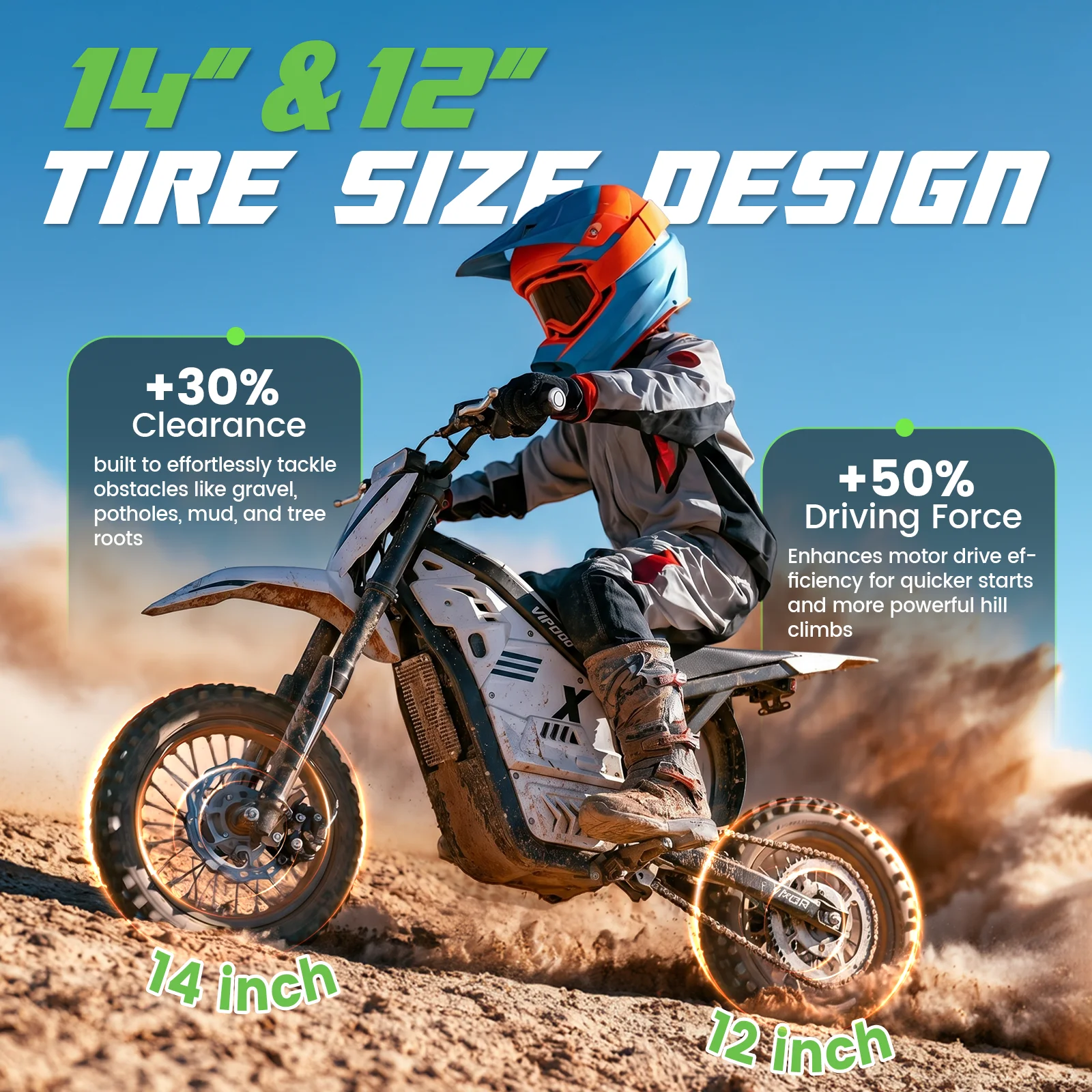 VIPCOO H2 Electric Bike 3500W 48V 23AH Electric Motorcycle, 12/14 Inch Fat Tire Electric Dirt Bike for Adults and Teens, High Power Off Road E-Bike with Long Range Lithium Battery for Trail Riding, Outdoor Adventure and Daily Travel