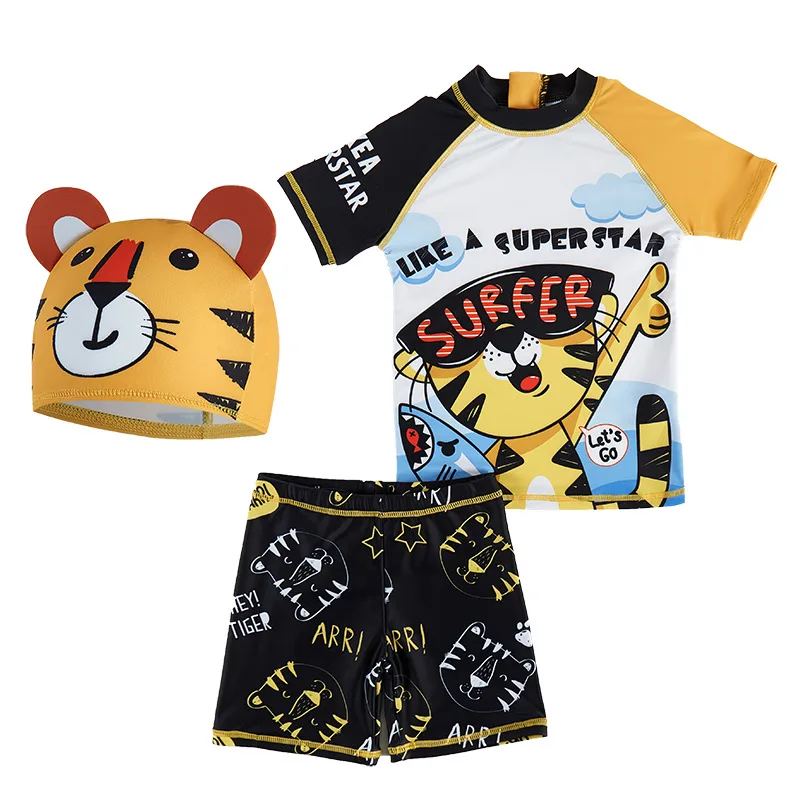 

Cartoon Tiger Style Two-Piece Swimsuit Set for Baby Boys With Cap Toddler 0-7Y Kids Bathing Suit Rash Guards Swimwear UPF 50+