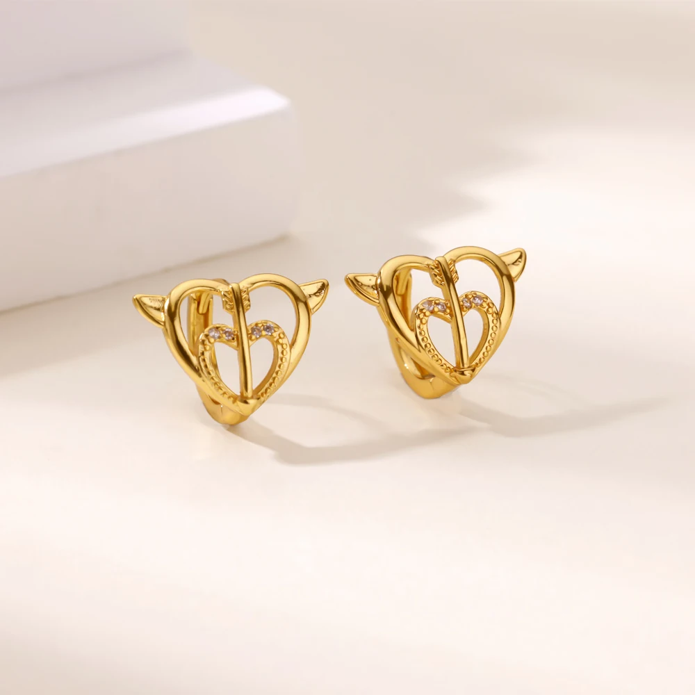 

Stainless Steel Heart Arrow Hoop Earrings for Women Fashion Gold Color Hollow Out Crystal Zircon Earring Trendy Couple Jewelry